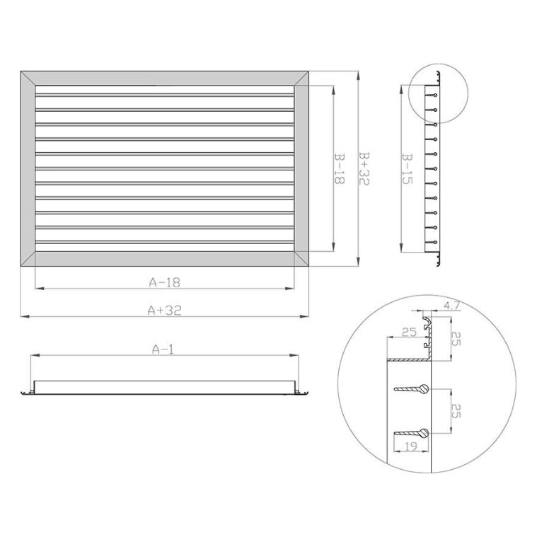 1VA-300х100 решетка однорядная алюминиевая