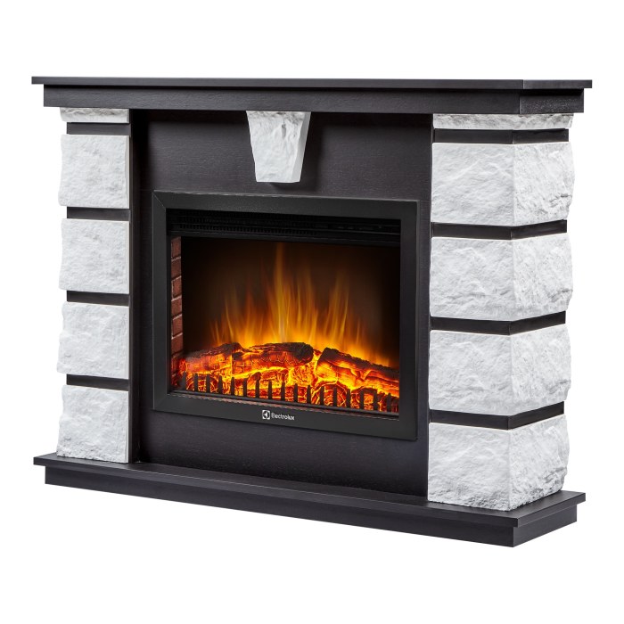 Каминокомплект: Очаг Electrolux EFP/P-2520LS N, портал Excalibur 25 камень белый