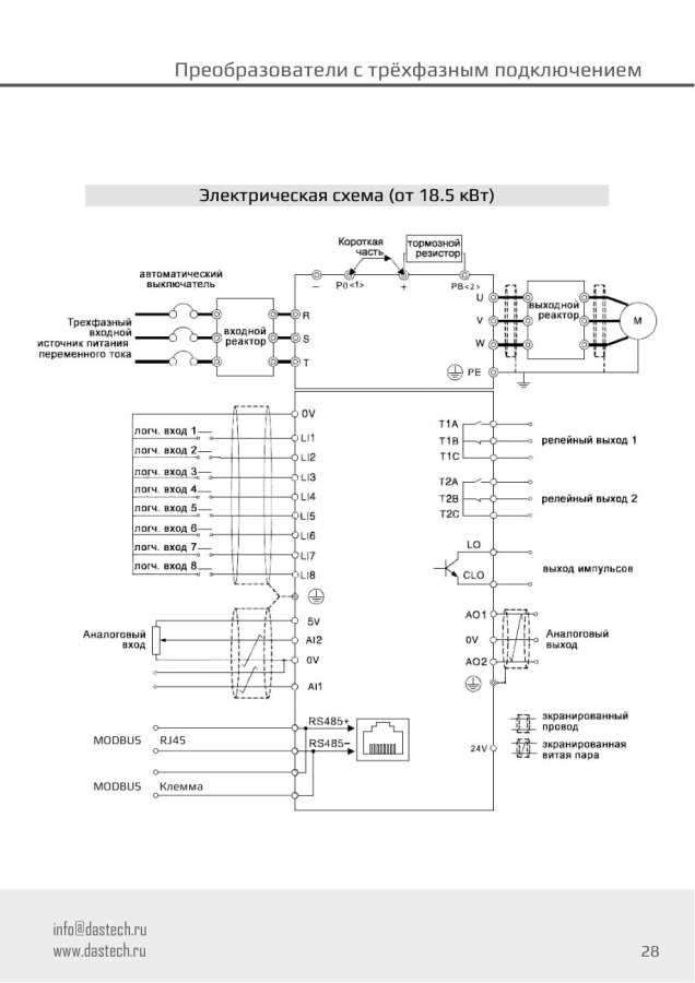 Преобразователь частоты Dastech D32-T3-200G/220P, 200/220 кВт, 380 В