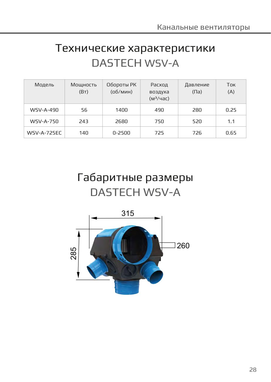 Технические характеристики и габариты WSV-A Dastech WSV-A-725EC