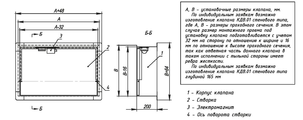 Схема конструкции клапана дымоудаления с электромагнитным приводом — КДВ.01